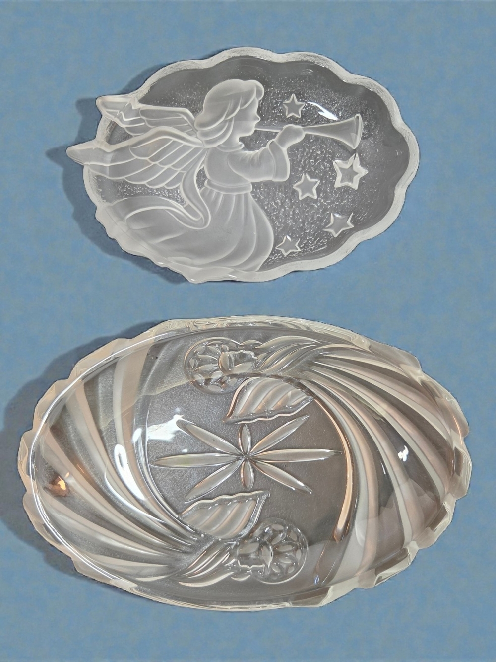 One Gorham & One Mikasa - Set of 2 Angel Themed Crystal Candy/Trinket Dishes ♡